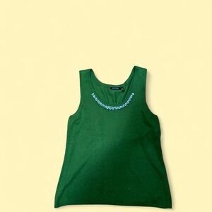 Daisy Fuentes Green Tank Top with Embellished Neckline